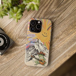 Frog with Guitar Phone Case | Retro Smiling Sun Mountain Collage, Cottagecore Boho Flexi Case, Funny Quote, Cute Frog Gift, iPhone image 18
