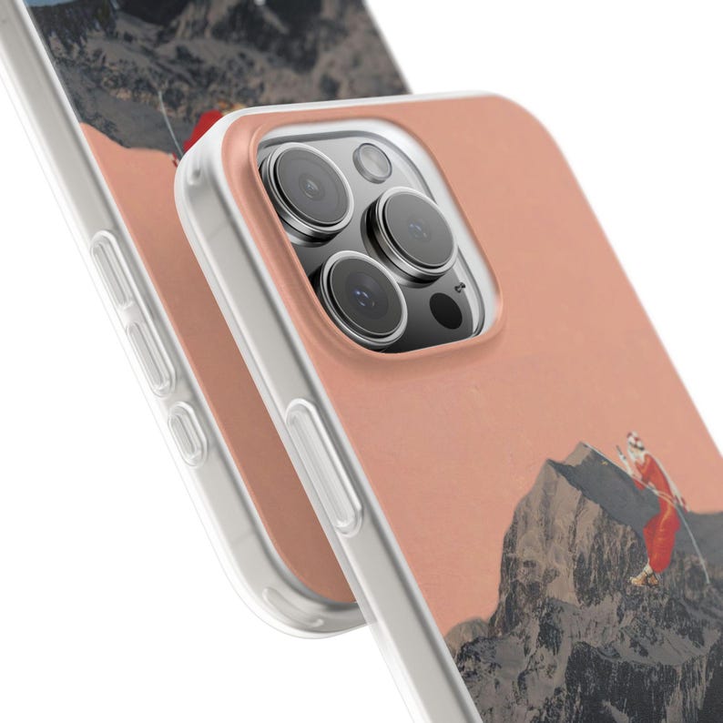 Retro Ski Phone Case | Silly Girls Live Forever, Vintage Ski Jump Collage, Pink Mountain Flexi Case, Skier Gift, Ski Bum, iPhone image 15