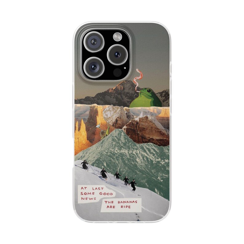Frog Canyon Phone Case | Funny Retro Collage, The Bananas Are Ripe, Surreal Desert Mountain Ski Scene, Weird Art Flexi Case, iPhone image 11