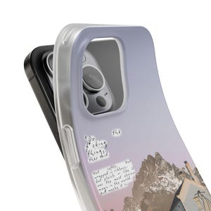 Mountain Cottage Phone Case | Pastel Lavender Sky Collage, Cottagecore Wildflower Cabin, Handwritten Poem Quote, Boho Flexi Case, iPhone image 17