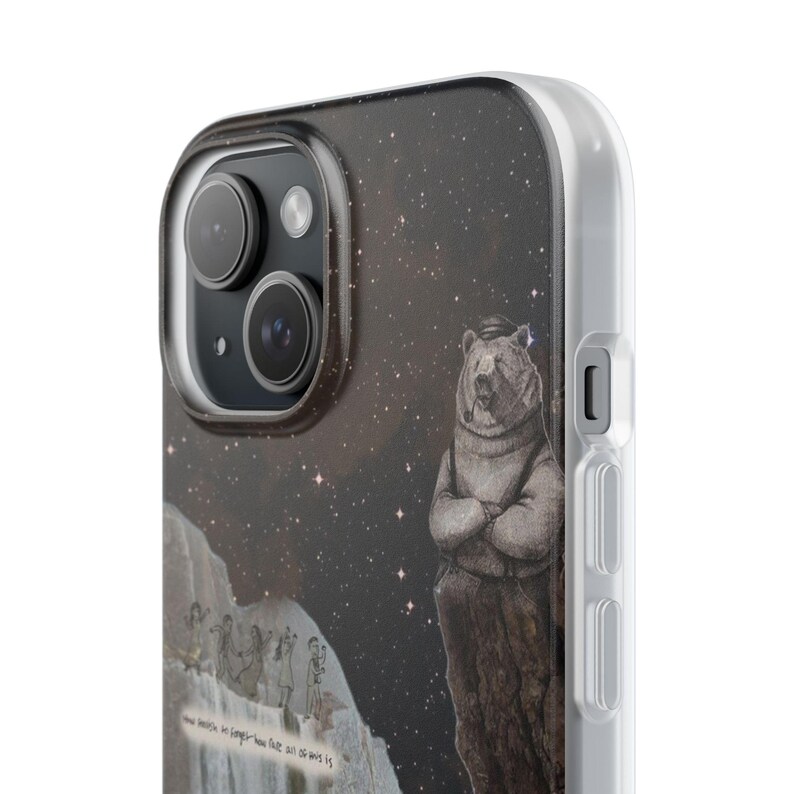 Bear Waterfall Phone Case | Dark Moody Collage Art, Night Sky Mountain Scene, Trout & Snail, Funny Quote, Nature Lover Gift, iPhone Flexi image 4