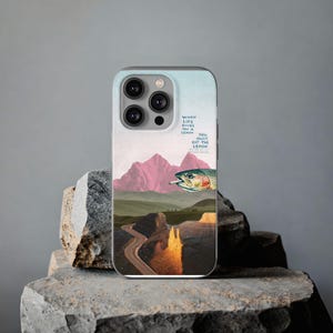 Trout Phone Case | Pink Mountain Collage Flexi Case, Surreal Retro Art, Funny Lemon Quote, Fly Fishing Gift, iPhone Case image 15