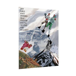 Hot Girls Have Hobbies Poster | Retro Ski Mountaineering Collage, Funny Feminist Wall Art, Vintage Alpine Print, Ski Bum Dorm Decor image 3
