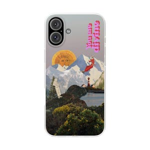 You Are Divine Phone Case | Retro Sun Mountain Collage, Lighthouse, Boho Celestial Flexi Case, Affirmation Quote, Gift for Her, iPhone image 19