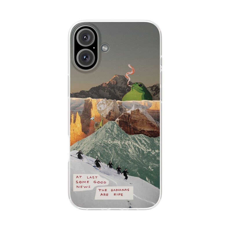 Frog Canyon Phone Case | Funny Retro Collage, The Bananas Are Ripe, Surreal Desert Mountain Ski Scene, Weird Art Flexi Case, iPhone image 19