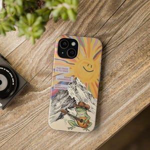 Frog with Guitar Phone Case | Retro Smiling Sun Mountain Collage, Cottagecore Boho Flexi Case, Funny Quote, Cute Frog Gift, iPhone image 9