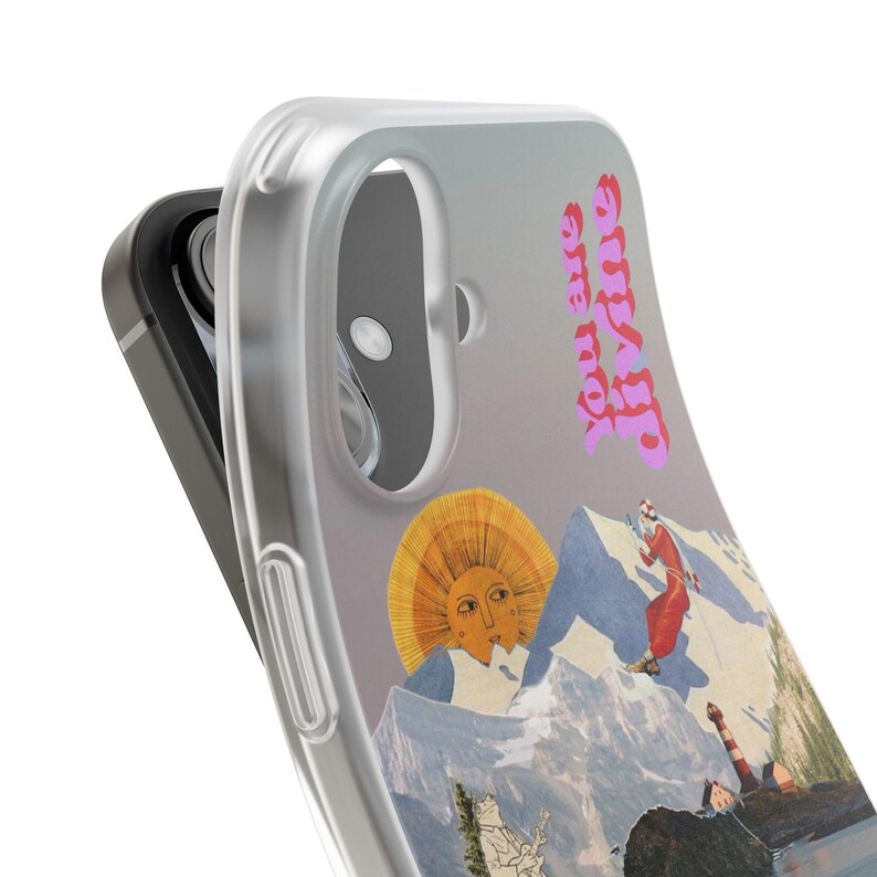 You Are Divine Phone Case | Retro Sun Mountain Collage, Lighthouse, Boho Celestial Flexi Case, Affirmation Quote, Gift for Her, iPhone image 18