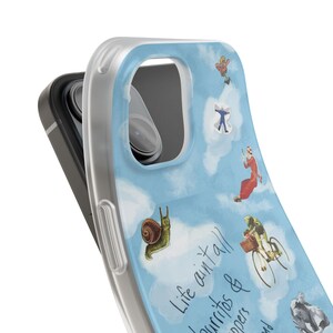 Whimsical Cloud Doodle Phone Case | Funny Handwritten Quote, Frog on Bike, Snail, Sketchy Collage Art, Light Blue Flexi Case, iPhone image 8