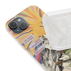 Frog with Guitar Phone Case | Retro Smiling Sun Mountain Collage, Cottagecore Boho Flexi Case, Funny Quote, Cute Frog Gift, iPhone image 7