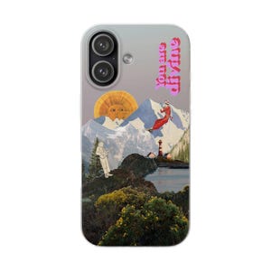 You Are Divine Phone Case | Retro Sun Mountain Collage, Lighthouse, Boho Celestial Flexi Case, Affirmation Quote, Gift for Her, iPhone image 10