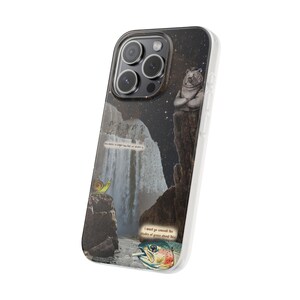 Bear Waterfall Phone Case | Dark Moody Collage Art, Night Sky Mountain Scene, Trout & Snail, Funny Quote, Nature Lover Gift, iPhone Flexi image 11
