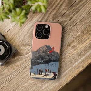 Retro Ski Phone Case | Silly Girls Live Forever, Vintage Ski Jump Collage, Pink Mountain Flexi Case, Skier Gift, Ski Bum, iPhone image 9