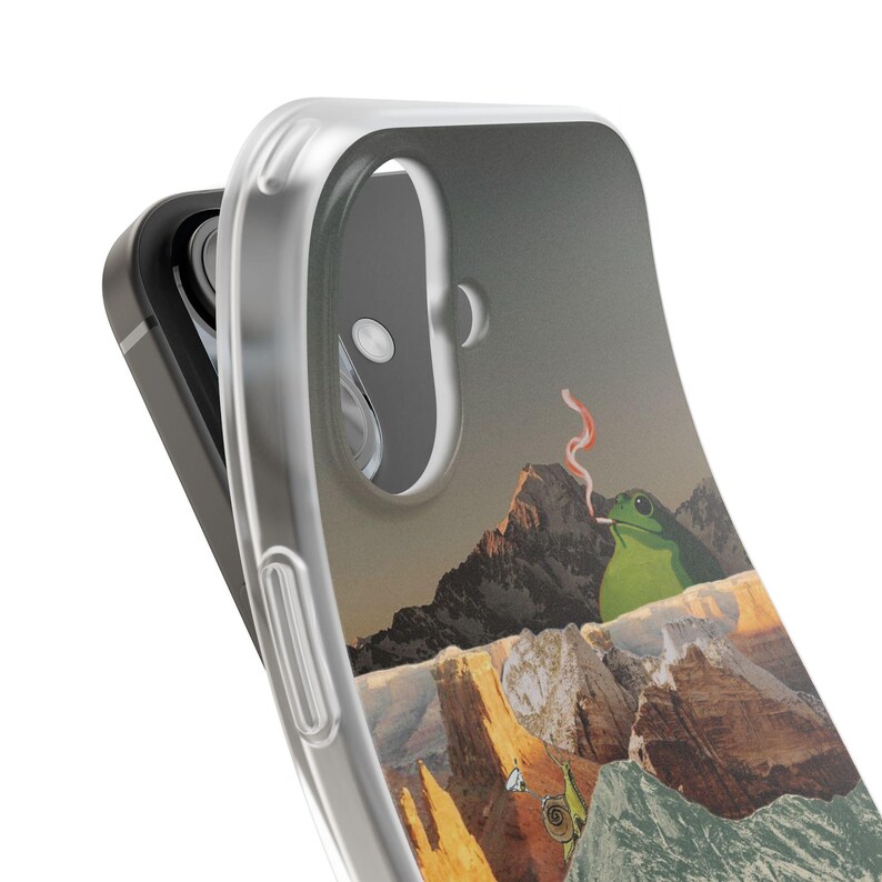 Frog Canyon Phone Case | Funny Retro Collage, The Bananas Are Ripe, Surreal Desert Mountain Ski Scene, Weird Art Flexi Case, iPhone image 18