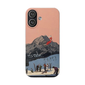 Retro Ski Phone Case | Silly Girls Live Forever, Vintage Ski Jump Collage, Pink Mountain Flexi Case, Skier Gift, Ski Bum, iPhone image 10