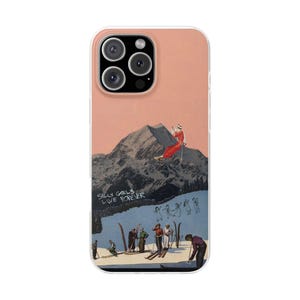 Retro Ski Phone Case | Silly Girls Live Forever, Vintage Ski Jump Collage, Pink Mountain Flexi Case, Skier Gift, Ski Bum, iPhone image 14