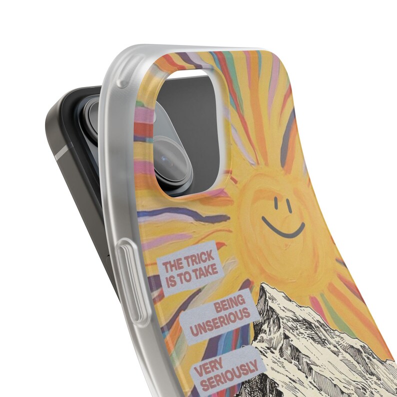 Frog with Guitar Phone Case | Retro Smiling Sun Mountain Collage, Cottagecore Boho Flexi Case, Funny Quote, Cute Frog Gift, iPhone image 8