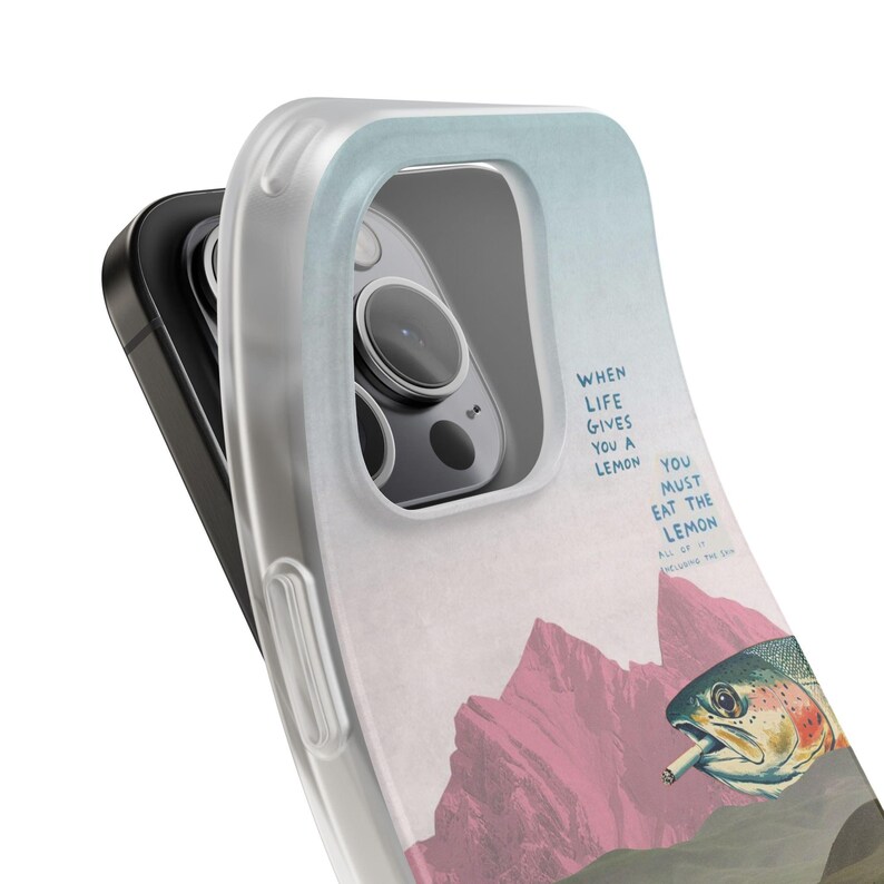 Trout Phone Case | Pink Mountain Collage Flexi Case, Surreal Retro Art, Funny Lemon Quote, Fly Fishing Gift, iPhone Case image 8
