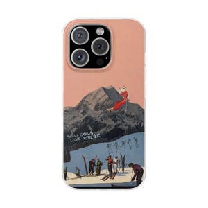 Retro Ski Phone Case | Silly Girls Live Forever, Vintage Ski Jump Collage, Pink Mountain Flexi Case, Skier Gift, Ski Bum, iPhone image 11