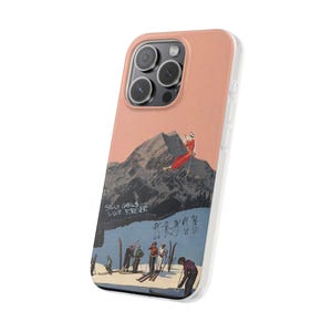 Retro Ski Phone Case | Silly Girls Live Forever, Vintage Ski Jump Collage, Pink Mountain Flexi Case, Skier Gift, Ski Bum, iPhone image 2