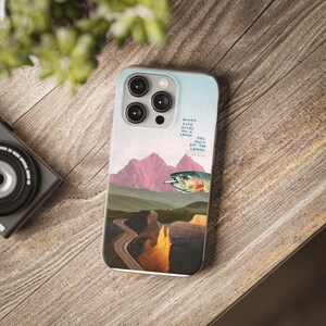 Trout Phone Case | Pink Mountain Collage Flexi Case, Surreal Retro Art, Funny Lemon Quote, Fly Fishing Gift, iPhone Case image 14
