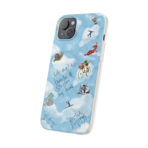 Whimsical Cloud Doodle Phone Case | Funny Handwritten Quote, Frog on Bike, Snail, Sketchy Collage Art, Light Blue Flexi Case, iPhone image 20