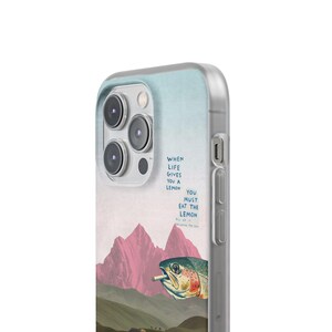 Trout Phone Case | Pink Mountain Collage Flexi Case, Surreal Retro Art, Funny Lemon Quote, Fly Fishing Gift, iPhone Case image 11