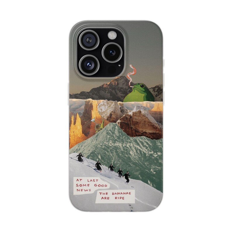 Frog Canyon Phone Case | Funny Retro Collage, The Bananas Are Ripe, Surreal Desert Mountain Ski Scene, Weird Art Flexi Case, iPhone image 1
