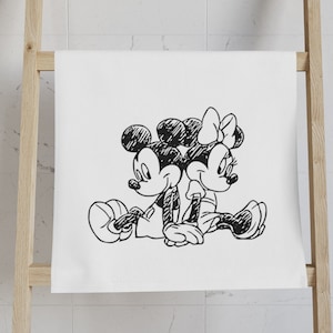 Bathroom Towel / Mickey Minnie Sketch / Hand Towel / Disney Inspired Home Decor / Bath Towel