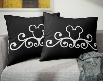 Disney Inspired Pillow Sham / Black Microfiber Pillow Sham / Mickey Scroll / Bedroom Collection / Home Decor / Disney Bedding / TwoTone