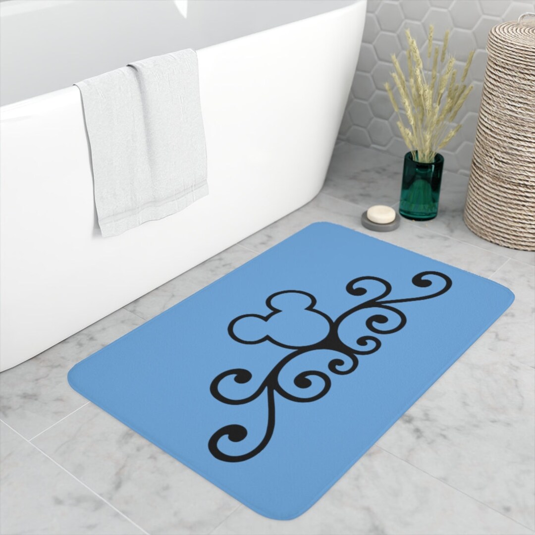 Light Blue Memory Foam Bath Mat / Mickey Scroll / Disney Inspired Home