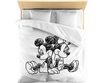 Disney Inspired Microfiber Duvet Cover / Mickey Minnie Sketch / Bedroom Collection / Home Decor / Disney Blanket