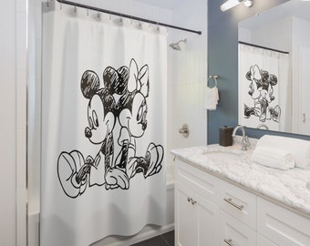Disney Inspired Shower Curtain / Mickey Minnie Sketch / Home Decor / Bathroom Decor / Disney Lovers Gift / Disney Collection