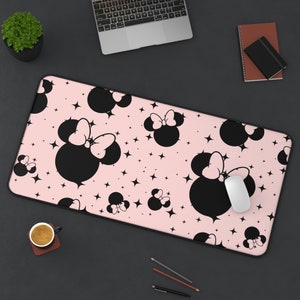 Tappetino da scrivania ispirato Disney / Orecchie rosa di Minnie Mouse / Stelle / Forniture per ufficio / Tappetino per mouse / Tappetino per scrivania del computer