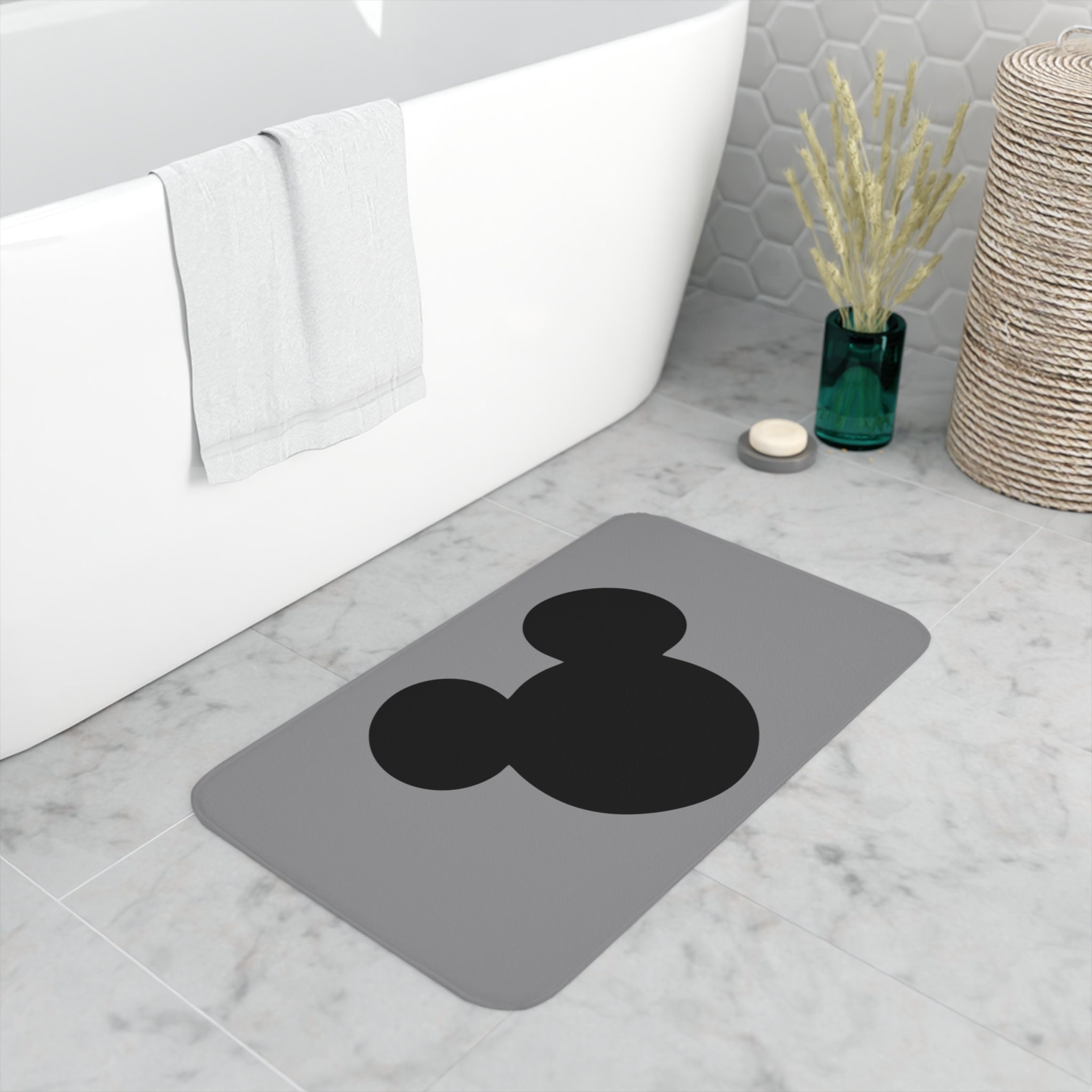 Gray Memory Foam Bath Mat / Mickey / Disney Inspired Home Decor