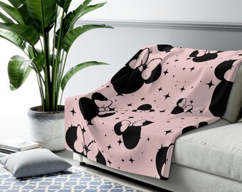 Disney Inspired Fleece Sherpa Blanket / Pink Minnie Ears / Stars / Home Decor / Throw Blanket
