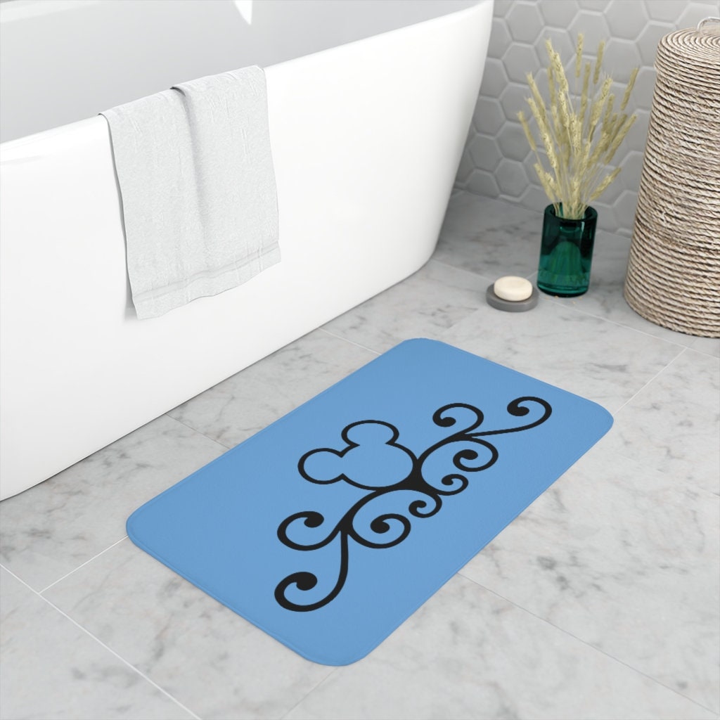 Light Blue Memory Foam Bath Mat / Mickey Scroll