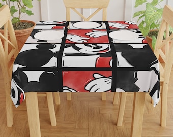 テーブルクロス / ディズニー風スクエアテーブルクロス / 黒と白 / 黒と赤のテーブルクロス / ディズニーホームデコレーション / ミッキーダイニングセット