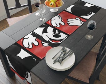 ミッキー テーブルランナー / ディズニー風ホームデコレーション / アンティーク調パターン / キッチンデコレーション / ダイニングテーブル