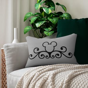 Mouse Silhouette Scrollwork Lumbar Pillow | Decorative Throw Pillow