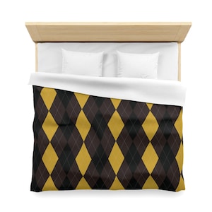 Microfiber Duvet Cover / Harry Potter Inspired Bedding / Hufflepuff Duvet / Argyle Pattern / Bedroom Collection / Home Decor