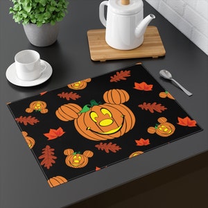 Halloween Disney Placemat / Mickey Pumpkins / Disney Inspired Decor / Tabletop Placement / Fall Leaves