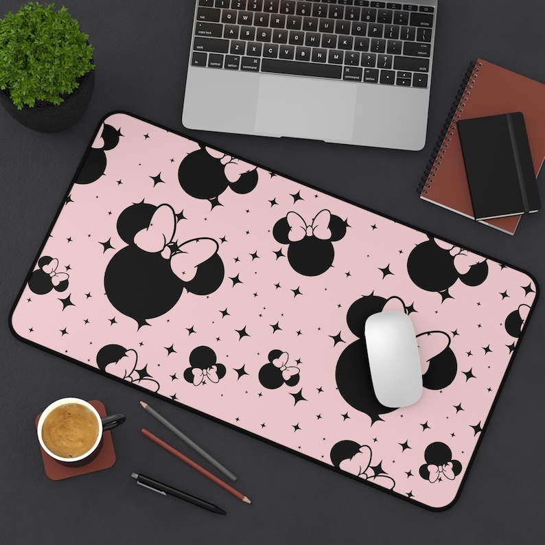 Disney Inspired Desk Mat / Pink Minnie Mouse Ears / Stars / Office Supplies / Mouse Pad / Computer Desk Pad image 1