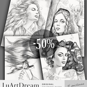 Set of coloring pages 50% off - Printable Adult Colouring Pages - Portrait coloring pages - Digital Download Coloring Pages PDF