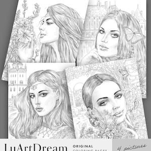 Set of coloring pages - Princesės - Printable Adult Colouring Pages - Portrait coloring pages - Digital Download Coloring Pages PDF