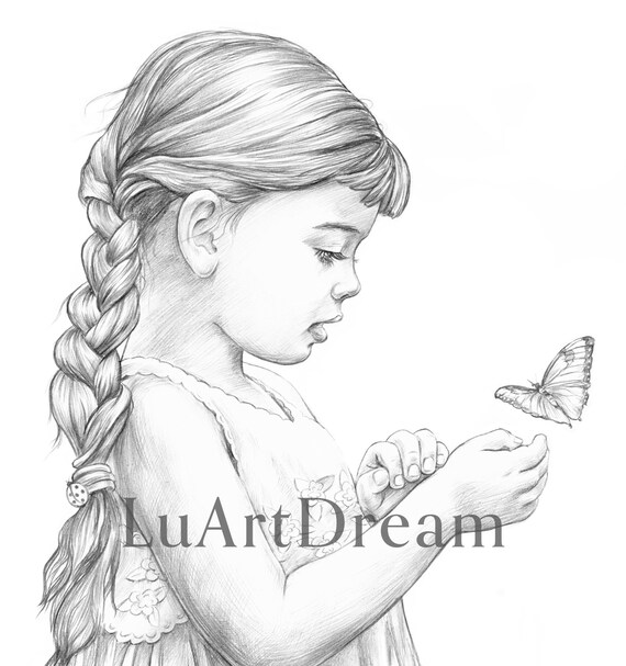 Girl and the Butterfly Adult Coloring Page Printable - Etsy
