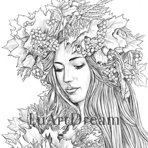 Autumn bouquet -  Coloring Page - Digital Download Illustration PDF JPG - Grayscale Coloring Page for Adults - Printable Coloring