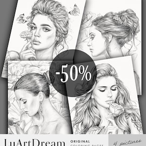 Beautiful muses - Set of coloring pages 50% off - Printable Adult Colouring Pages - Portrait coloring - Digital Download Coloring Pages PDF