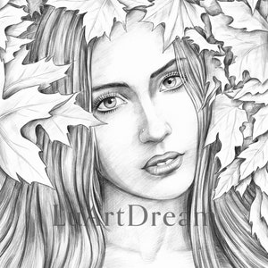 Poetry of park - Coloring Page - Printable Grayscale Coloring Page - Pencil Drawing - Digital Download Illustration PDF JPG -