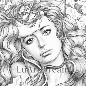 Melody of autumn - Coloring Page - Printable Grayscale Coloring Page - Pencil Drawing - Digital Download Illustration PDF JPG