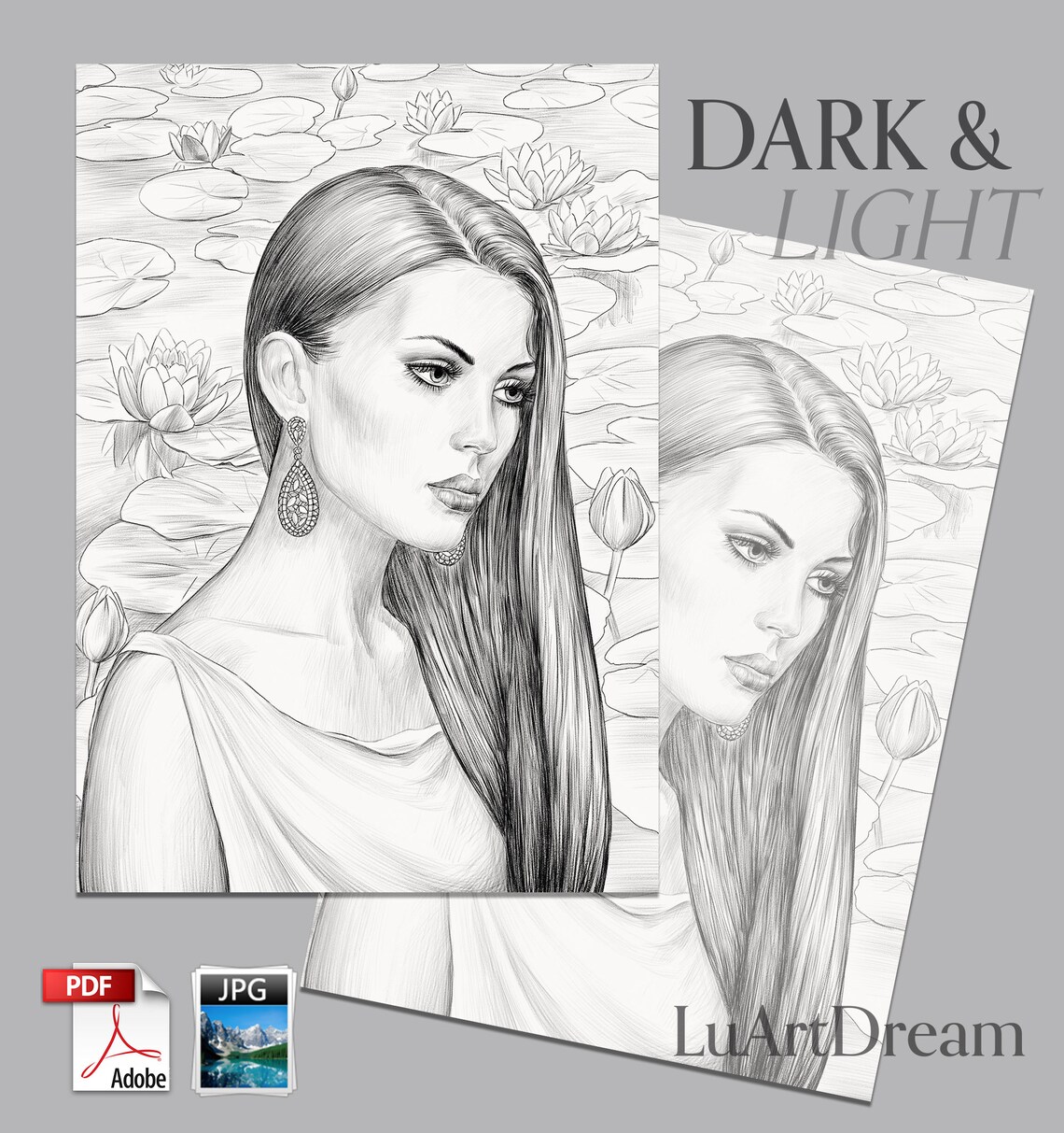 Water Lily Coloring Page Digital Download Illustration PDF - Etsy